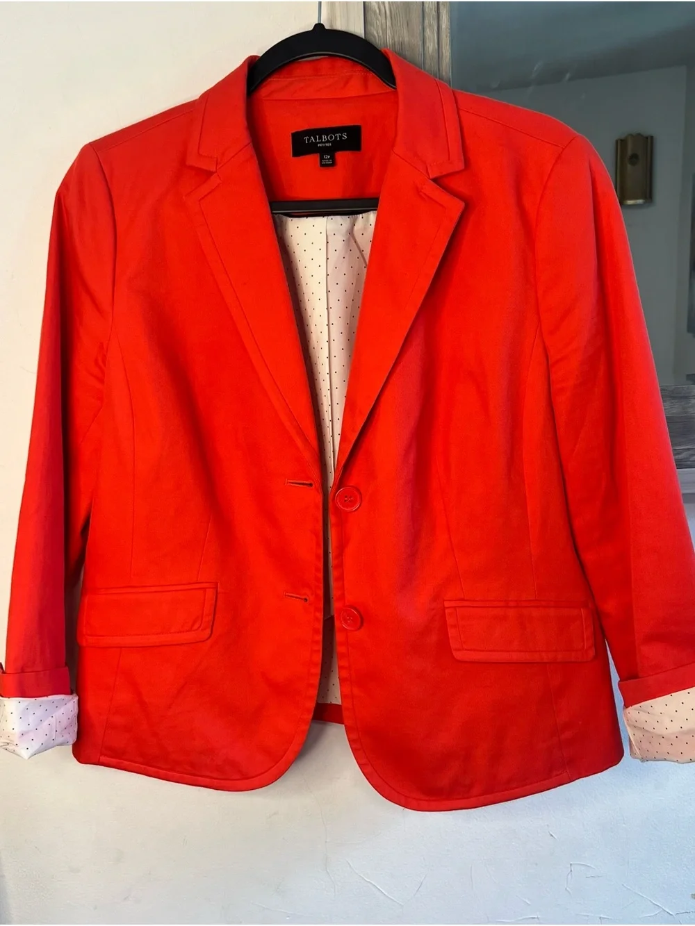 Talbots Bright Red Women's Blazer with Polka Dot Lining